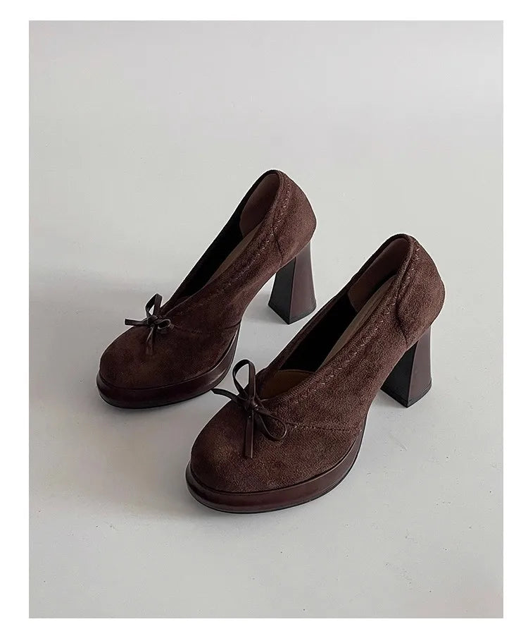 Spring Autumn Platform Mary Jane Shoes Women Thick High Heels Shoes Vintage Slip on Butterfly-knot Pumps 2026 New