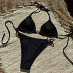 Solid Orange Swimwear Metal Ring String Halter Triangle Micro Bikini Thong Sexy Swimsuit Women 2026 Bathing Suit Bikinis Sets
