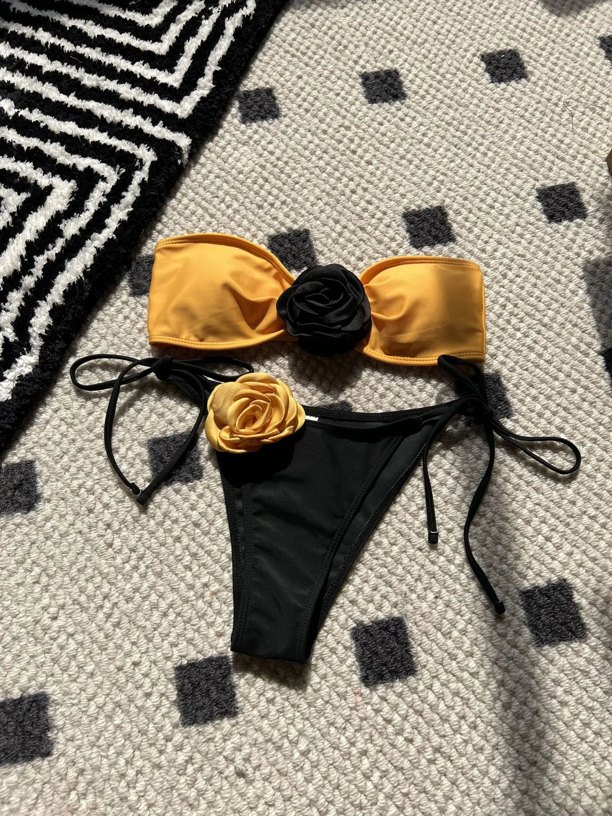 DEKA Brazilian Sexy 3D Flower Two Pieces Bikini Set Bandeau Swimsuit Women Swimwear Female Separate Biquini Beach Bathing Suit