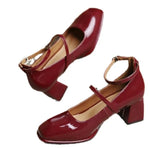 2026 New Mary Jane Shoes High Quality Leather Shoes Shallow Square Toe Womens Sandals Buckle Strap Women's Pumps