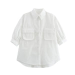 Women's Fashion Casual White Short Sleeve Shirt White Cotton Button Shirt Lapel Collar Half Sleeve Loose Fit Casual Blouse 8GDK