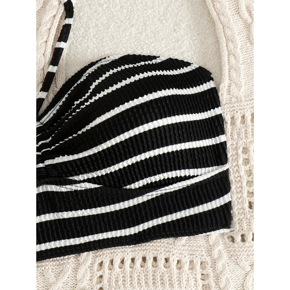 New Sexy Striped High Waisted Bikinis 2025 Swimsuits Women's Swimwear Female Beach Swim Wear Bathing Suits Brazilian Bikini Set