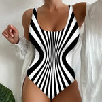Sexy Black Striped One Piece Swimsuit Large Size 5XL Women Slim Pad Tummy Control Swimwear Beach Bathing Suit Tankini Set 2025