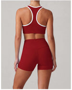 Summer 2 Pieces Yoga Sets Women Color Contrast Back I-shaped Shockproof Sports Bra High Waist Shorts Gym Fitness Suit Tracksuit