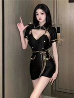 Halloween Latex Nun Costumes Women Sexy Black Leather Bodysuit with Headwear Nun Cosplay Dress Outfits Carnival Party Clothes