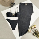 Sexy White Black Skirt 3 Piece Bikini Set 2025 Women Starfish Ornament Push Up High Waist Swimsuit Beach Bathing Suit Swimwear