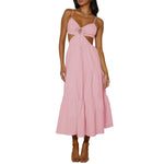 Spaghetti Strap Vacation Long Dress For Women Summer 2025 Fashion Elegant Sleeveless Backless Hollow Out Vestidos Party Dresses