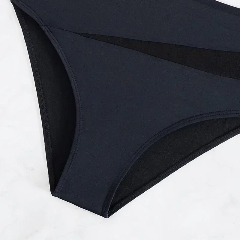 Sexy Black Bikini Women Swimsuit Two Piece Swimwear High Waisted Bikinis Set One Shoulder Bathing Suits Brazilian Biquini Mesh
