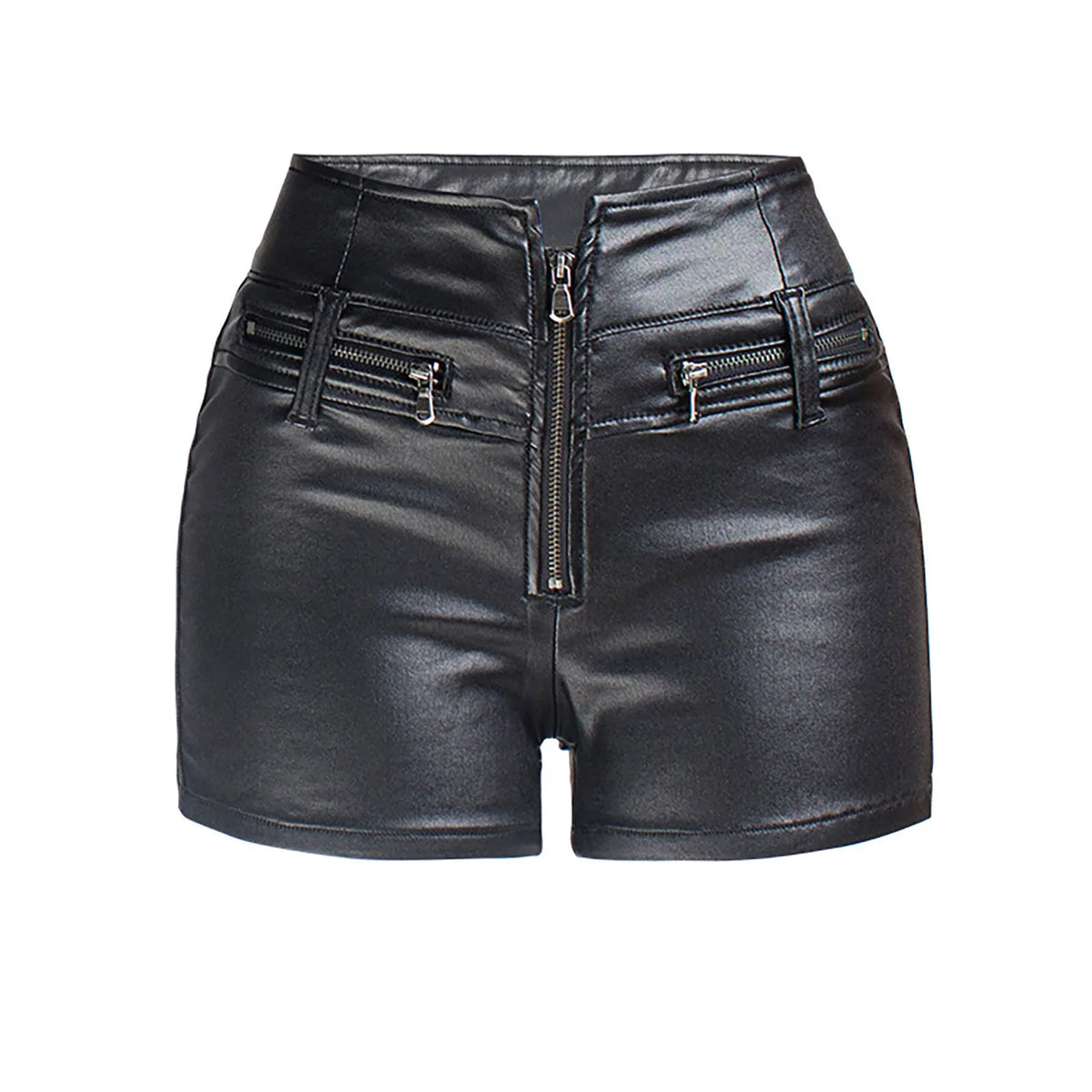 Women's Zipper Pu Leather Shorts High Waist Stretch Slim Lift Hip Motorcycle Shorts Summer Sexy Bodycon Black Leather Shorts