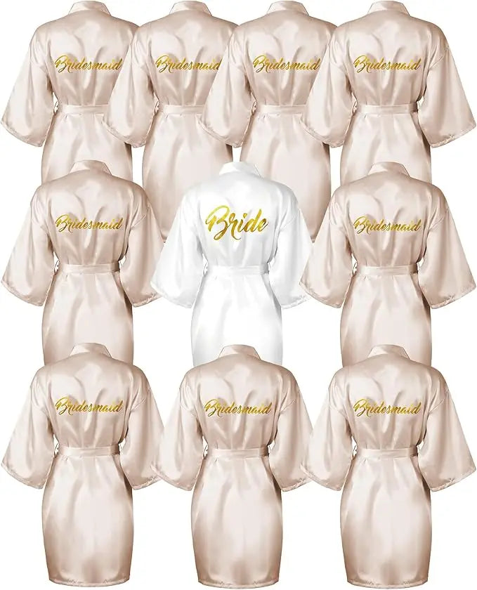 10 Pcs Women Bride Kimono Robe Embroidered Getting Ready Satin Bridesmaid Robes for Wedding Party Bridal Shower