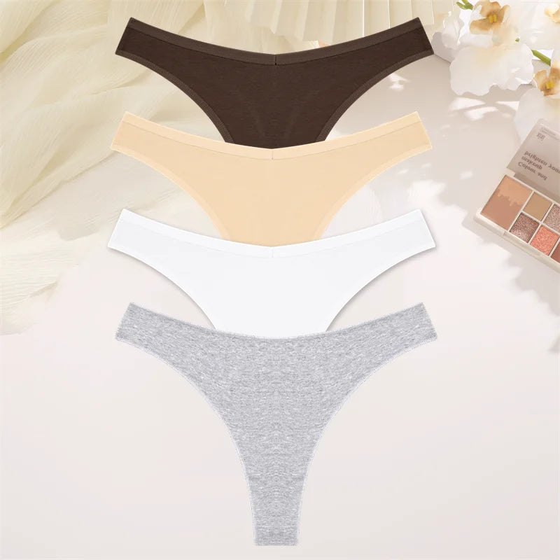 4PCS Women Seamless Thong Cotton Thin Strap Low Waist High Flexibility Panties Sexy Underwear Ladies Briefs T-back Soft Women