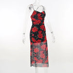 Flowers Print Spaghetti Strap Dresses Women Temperament Package Hip Bodycon Long Dress Fashion Sexy Backless Lady Slim Vestidos