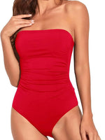 Sexy Bandeau One Piece Swimsuit 2025 Women Black Pleate Slimming Tummy Control Swimwear Summer Holiday Bathing Suit Monokini