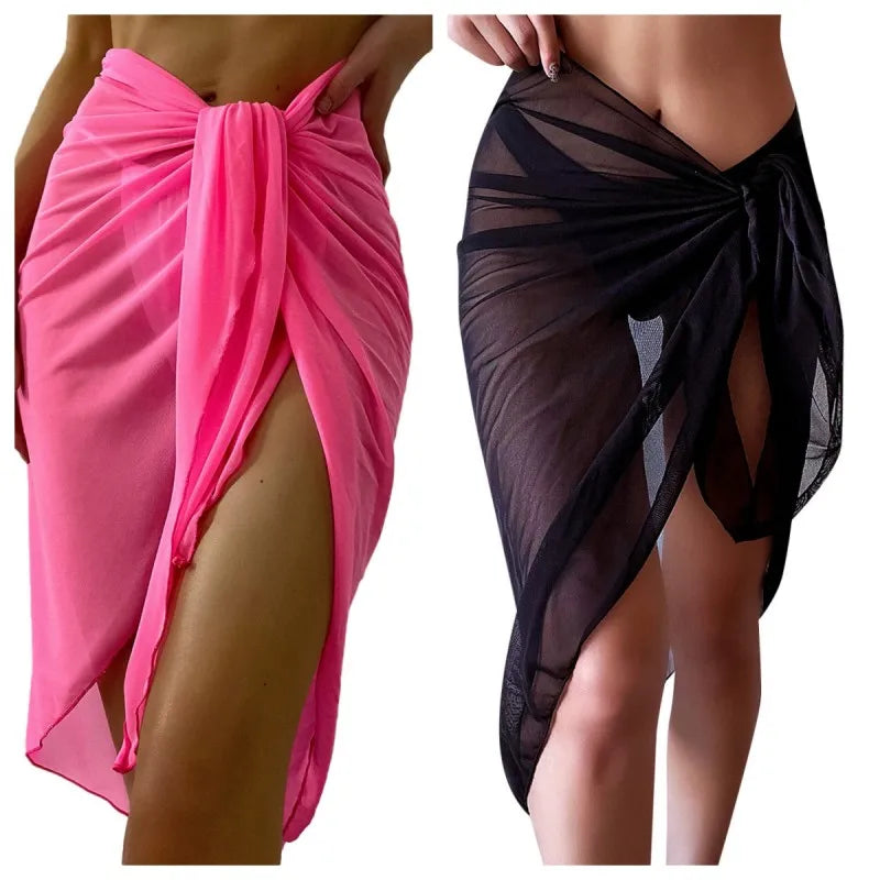 Sheer Wrap Knot Waist Swimsuit Cover Up Skirt Summer Beach Dress Wrap Bikini Wraps Scarf Swimwear Cover Ups Women Bikini Shawls