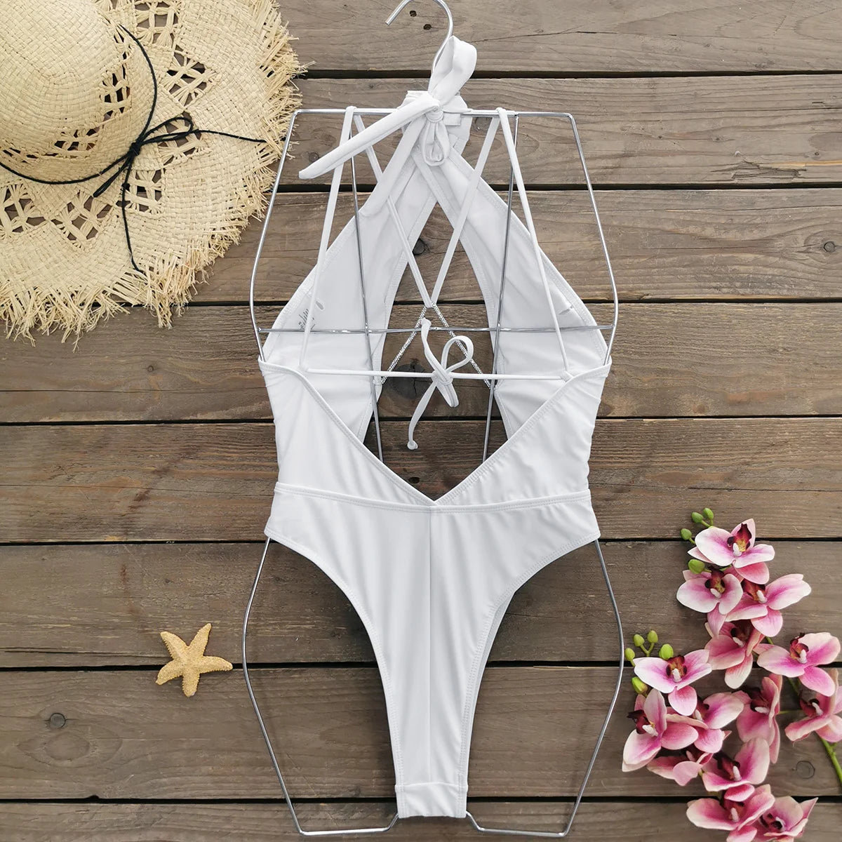 Sexy Hollow Out One Piece Swimwear Push Up Women's Swimsuit2024 Trend Solid Bath suits Halter Monokinis Summer Beachwear