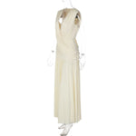 FDYOUI Womens Chic V-neck Sleeveless Pleated Long Maxi Holiday Dress Ladies Summer High Waist Tunics Solid Evening Party Dresses
