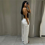 FDYOUI Sexy Deep V-neck Bandage Solid Crop Tops Women's 2026 Summer Halter Off Shoulder Sleeveless T-shirt Vacation Corset Top