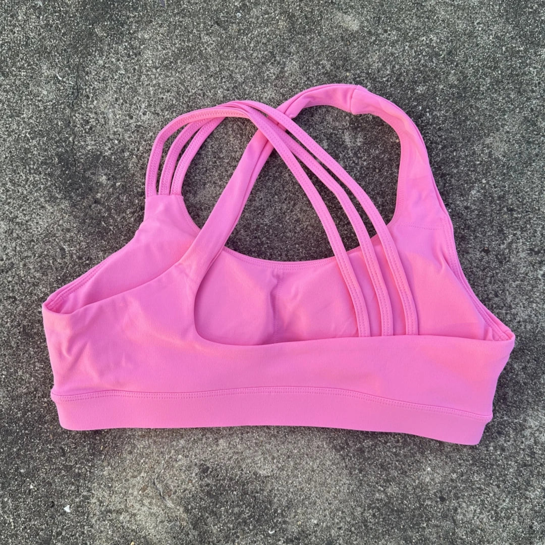 Solid Color Women Fitness Sport Bra Top High Strength Cross Shoulder Strap Gym Underwear Shockproof Tight Workout With Chest Pad