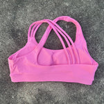 Solid Color Women Fitness Sport Bra Top High Strength Cross Shoulder Strap Gym Underwear Shockproof Tight Workout With Chest Pad