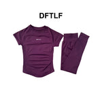 DFTLF 2 Pieces Women Yoga Set Slim Short Sleeve Top High Waist Leggings Seamless Workout Gym Fitness Quick Dry Sportswear Suit