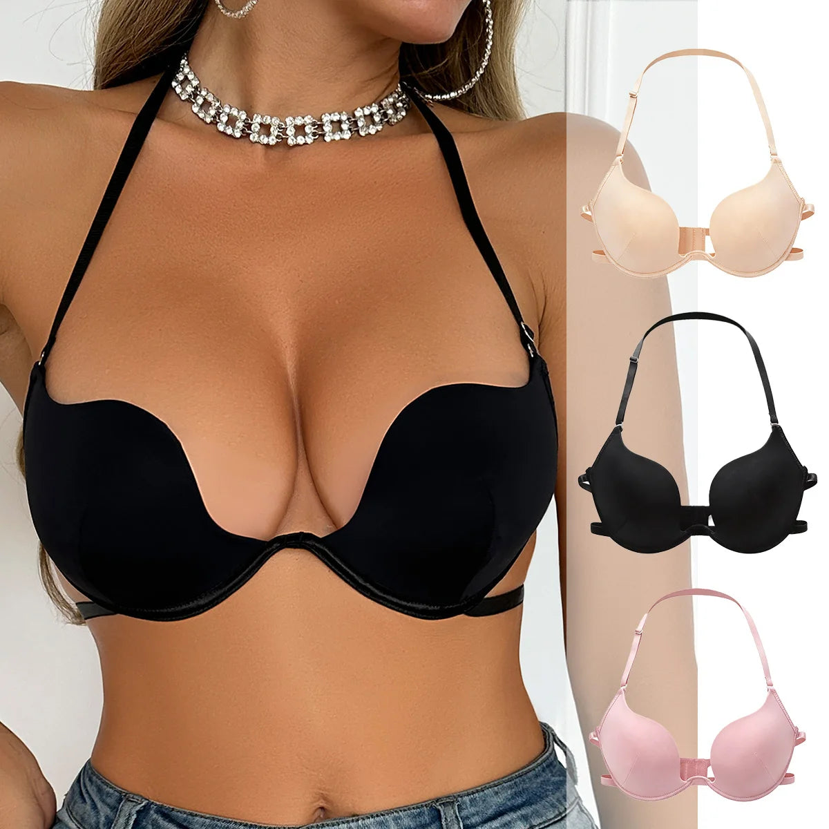 New European sexy backless hollow out multi-color bra 3/4 cup push up bra multi size underwear women Lingerie J2943