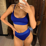 S - XL Sexy Female Swimsuit High Waist Bikini Women Swimwear Two-Pieces Bikini Set Bather Ribbed Bathing Suit Swim Lady V2375