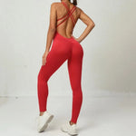 Seamless High-Waisted Peach Hip Yoga Jumpsuit for Women - Fast Drying Sweat-Wicking Tight Running Sports Jogging Gym Activewear