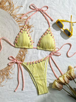 Sexy Micro Bikini 2025 Women Beige Brown Pink Weave Bandage Cross Crochet Swimsuit Brazilian Beach Bathing Suit Thong Swimwear