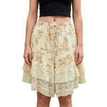 Women's Summer Bloomer Shorts Knee Length Floral Print Drawstring Elastic Waist Lace Trim Patchwork Casual Coquette Shorts