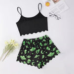 Sexy Alien Print Sling Sleepwear Women's Pajamas Set V-Neck Pyjamas Female Homewear Sleeveless CuteTop And Shorts