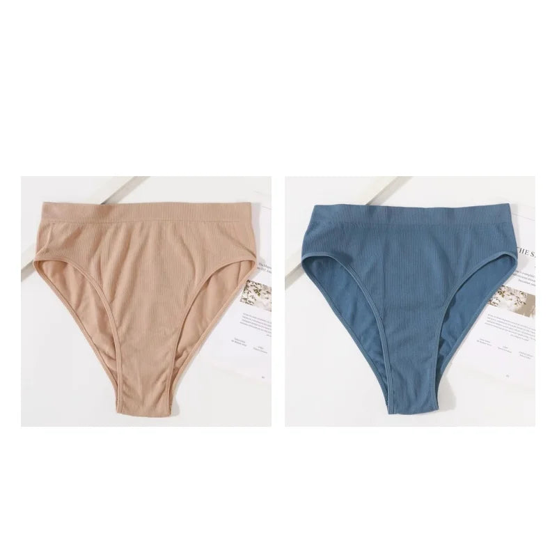 2Pcs/Set Seamless Panties High Waist Briefs Women High Leg Cut Panties Female Underpants Sexy Lingerie Solid Color Underwear S-L