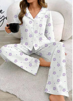 Autumn Winter Floral Printed 2 Piece Pajamas Set Women Soft Long Sleeve T-shirt Tops and Pants Homewear Nightwear Sleepwear