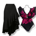 2025 New 2-Piece Shoulder Ruffle Swimsuit With Cover Up Sexy Women Swimwear Push Up Biquini Bathsuit Bodysuit Beachwear Dress