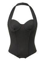 Women's Retro Corset Tops Open Back Halter Sleeveless Fishbone Slim Fit Tank Tops Summer Chic Vest