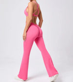 Women's Seamless Yoga Sets Brushed Fabric Flared Hip-Lifting Pants Cross Beauty Back Bra Suits Gym Workout Fitness Training Sets