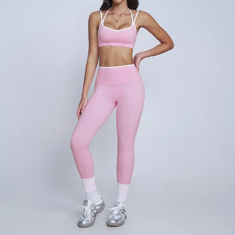 Tight Naked Yoga Shorts Suit Women Double Strap Sports Bra High Waist Flare Leggings Fitness Suit Gym Running Workout Clothes