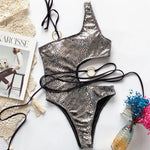 Sexy Snake Printed One Shoulder Wrap Around Cut Out Women Swimwear One Piece Swimsuit Female Bather Bathing Suit Swim V1892C
