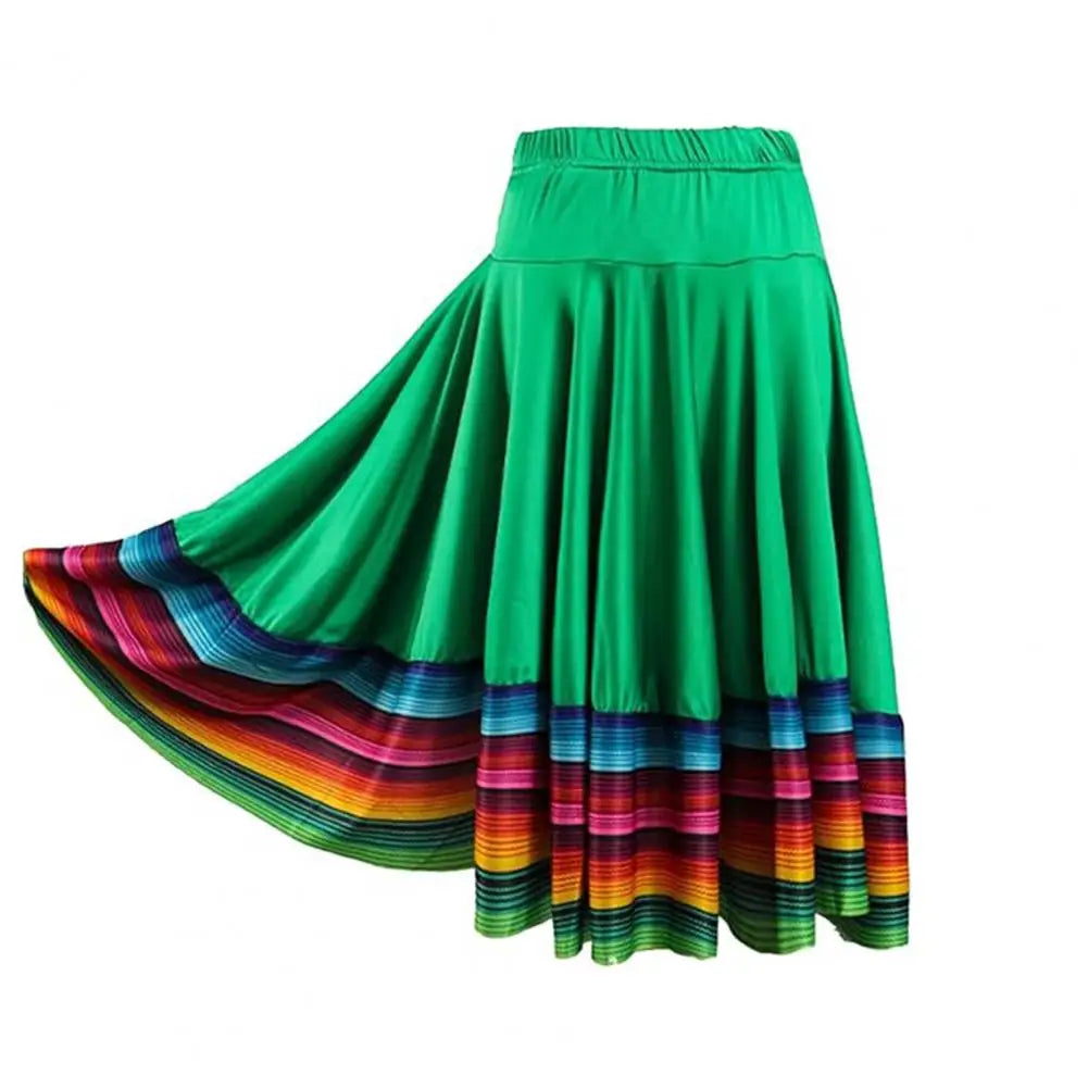 High Waist Spanish Swing Skirt Midi Skirt Ladies Folk Dance Skirt Elastic Large Swing Hem Mexican Flamenco Performance Skirts