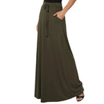 Women Maxi Skirt Adjustable Drawstring High-Waisted Solid Color Long Skirt with Pockets Casual Work Skirt Skirts for women