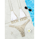 Shiny Sequins Halter Bikini Female Swimsuit Women Swimwear Two-pieces Bikini Set Brazilian Padded Bather Bathing Suit Swim V7619