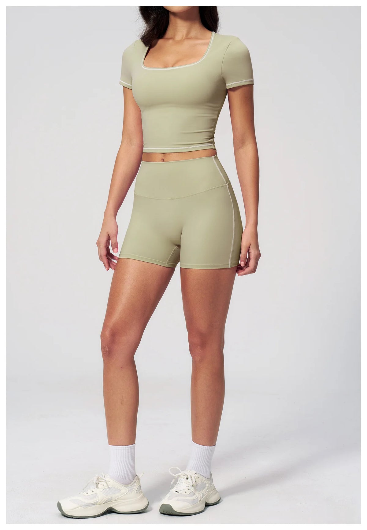 Speed Drying Tight Yoga Sets Women Color Contrast Short Sleeve Slim Sports Top High Waist Leggings Running Fitness Athletic Wear