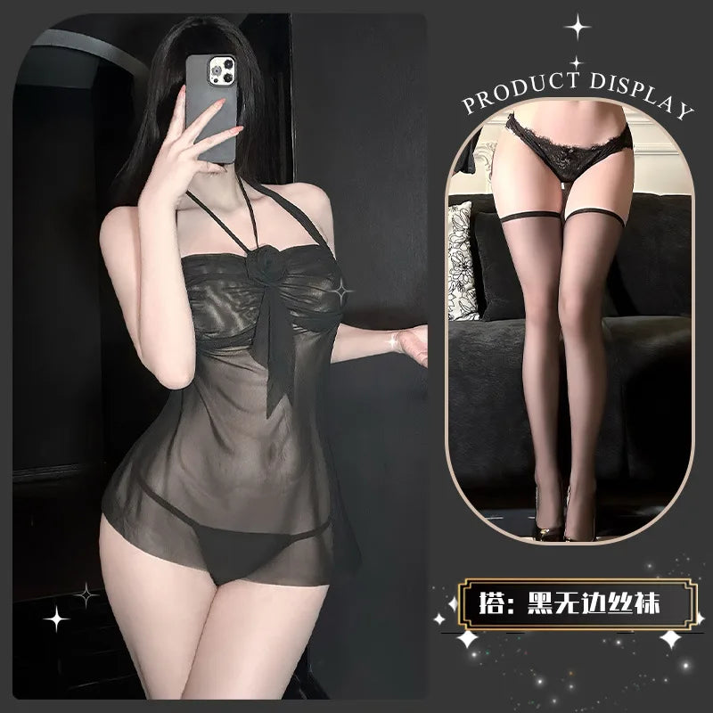 Strap Sexy Dress Pure Desire Women's High-End Sensual Nightdress Seductive Transparent Nightclub Dress Elegant For Woman 22JO