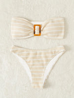 Striped Textured Bandeau Bikinis 2025 Women Sexy Swimsuit Push Up Swimwear Female Bathing Suit Swimming Summer Beachwear