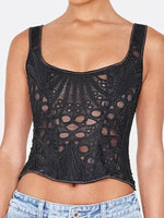 Lace Double Layer Fitted Corset Casaul Style Waist Trainer Mesh Solid Color Hollow Out Backless Suspenders Sleeveless Top CSSX