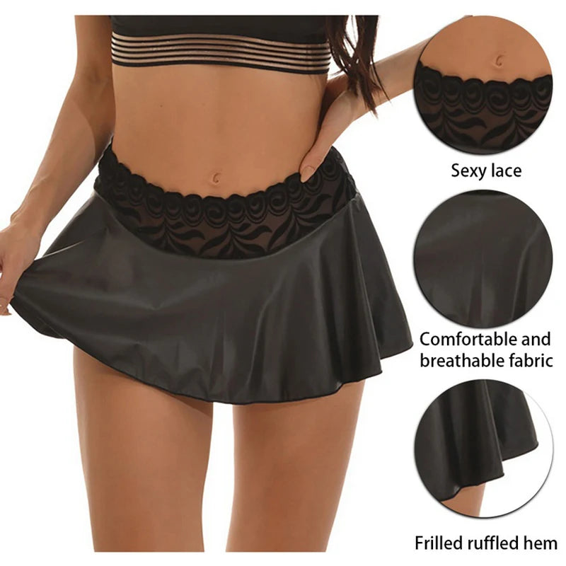 Sexy Mini Pleated Skirts for Women Lace Skirt Fashion High Waist Summer Skirt Girls A-Line Stretchy Miniskirt