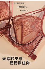 Women's French Pure Desire Lace Lingerie Set - Rabbit Ear Cup Thin Push Up Bra Minimizer for Large Bust