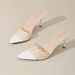 French champagne lace embroidered pointed high-heeled slippers women's versatile sexy celebrity fish mouth stiletto sandals