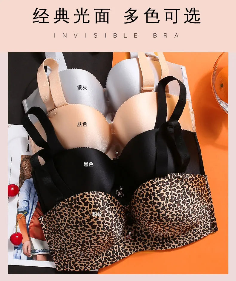 Sexy Women Strapless Bra Invisible Breast Lift Up Leopard Slim Seamless Breathable Wireless Brassiere Wrapped Chest Big Size 52F