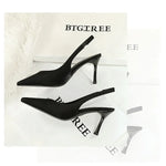 BIGTREE Shoes Sweet Metal Decoration Women Pumps Pointed High Heels silks satins heeled Sandals Women Summer Shoes Stiletto 8 cm
