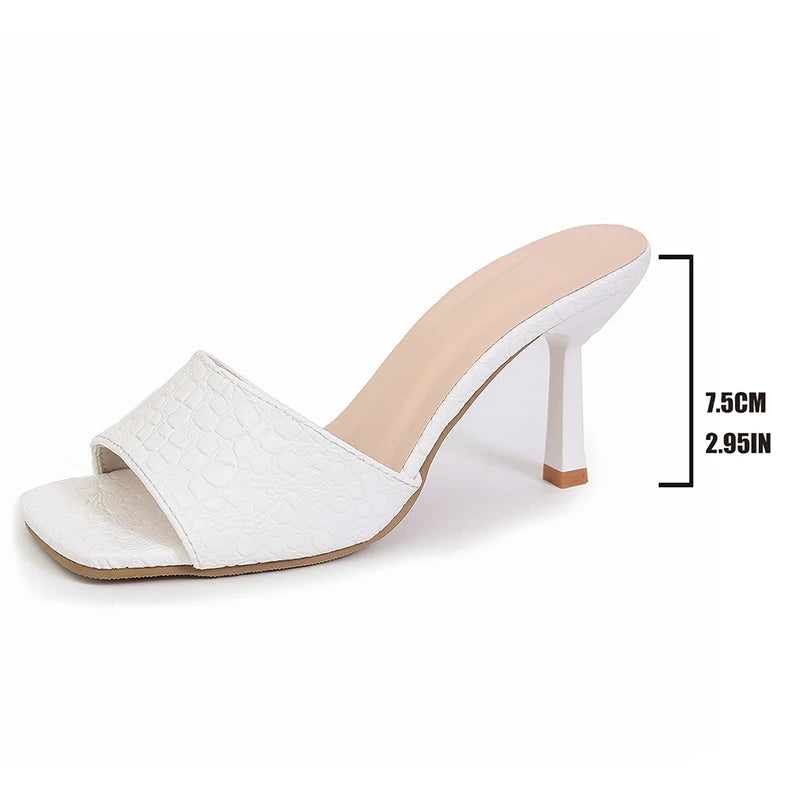 Snake Pattern Silver High Heeled Sandals Women Plus Size 42 Square Toe Pu Leather Sandles Woman Fashion Stiletto Heel Sandalias